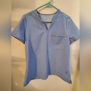 Figs scrubs set, Catarina top and high waist Yola.  Heather denim indigo - small